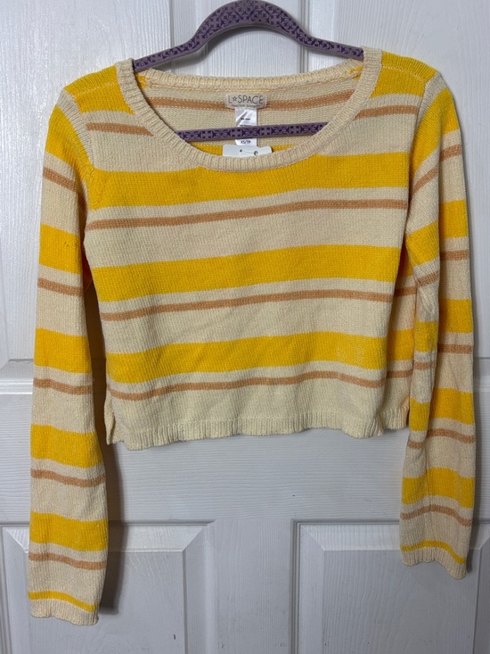 l*space Sweaters - NEW l*space Sun Seeker Sweater Yellow & Cream Striped Cropped Knit Top size XS